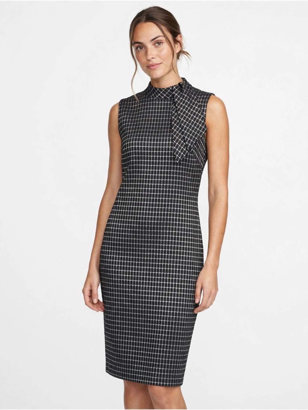 Calvin Klein Black & White Windowpane Sheath Dress